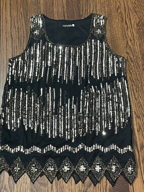 PrettyGuide Black Gold Sequin Tank Top Women’s Large Gatsby Art Deco Sleeveless
